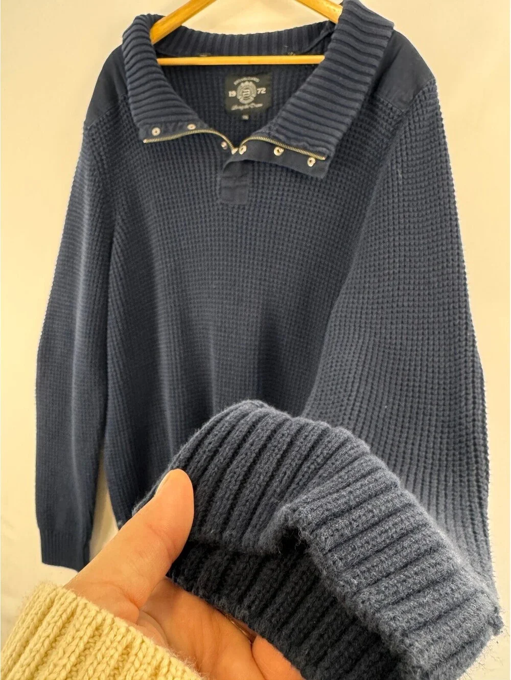 Quarter Zip Waffle Knit Sweater Navy Elbow Patch Preppy Old Money Heritage XXL
